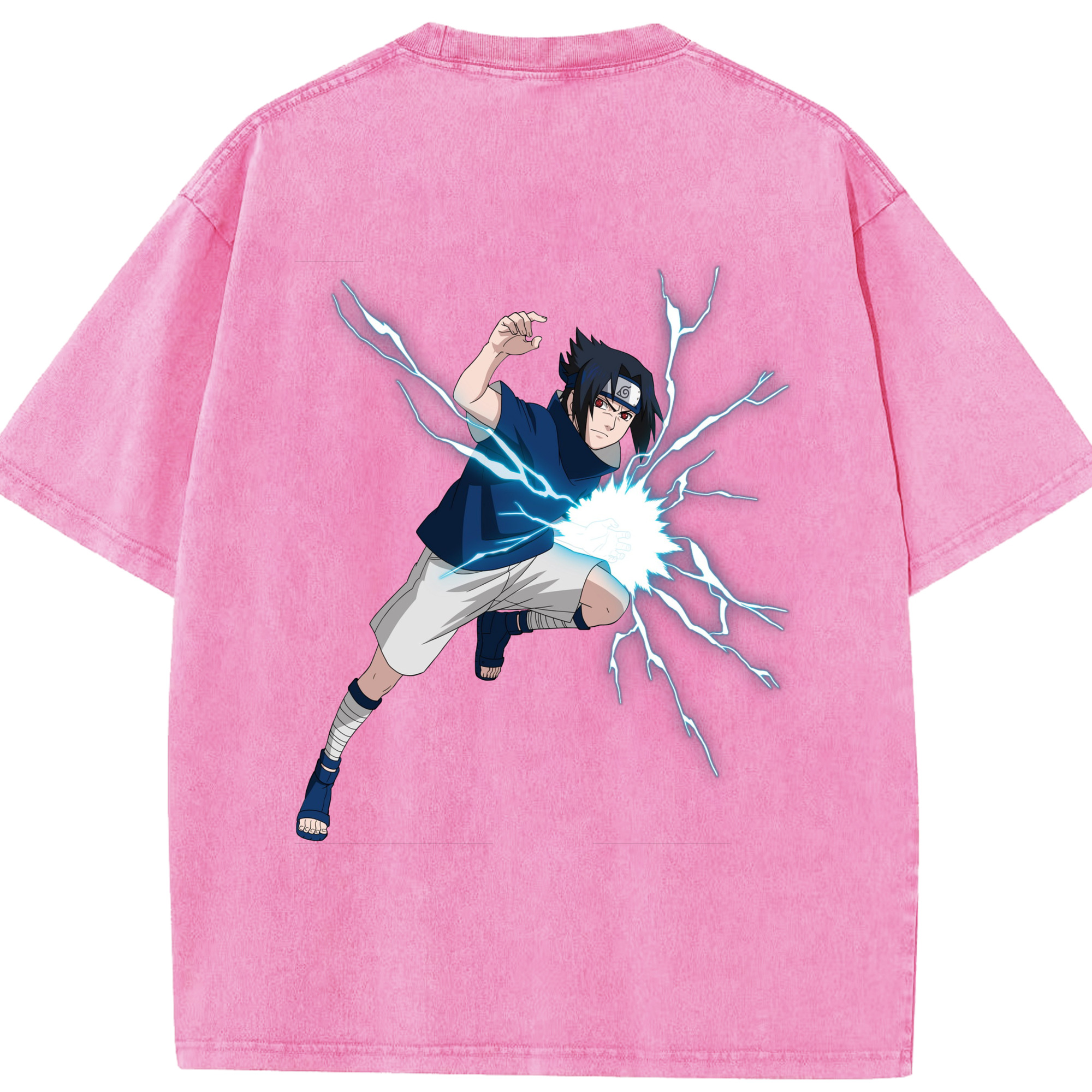 （画像用） NARUTO -ナルト- うちは サスケ Uchiha Sasuke 綿100% ヴィンテージ風 半袖Tシャツ（背面プリント）